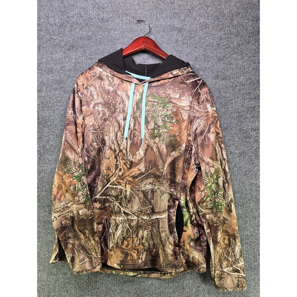Realtree Edge Camo Hoodie Womens XL Camouflage Fleece Lined Pullover Brown Blue